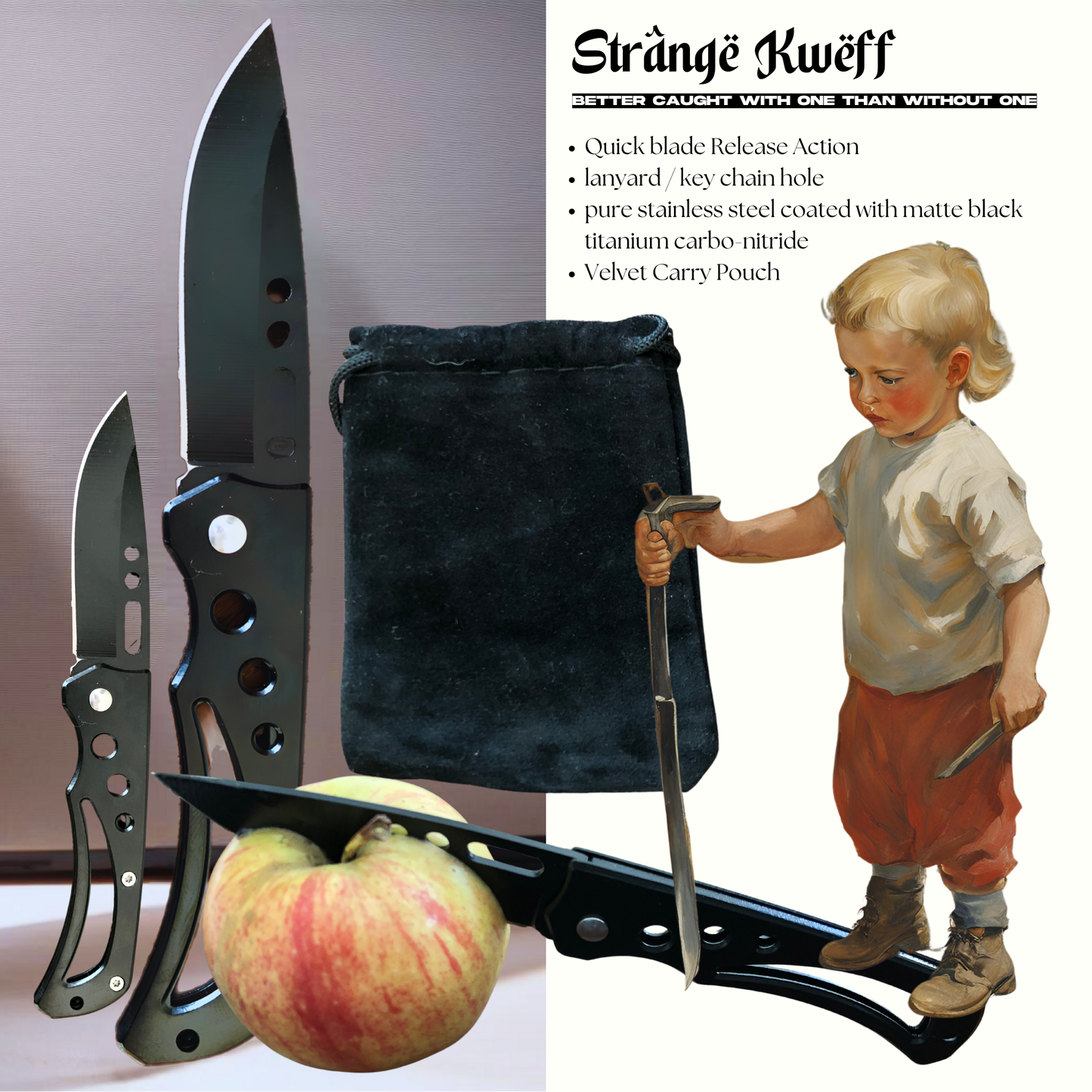 Strange Fruit - Stainless Steel Matte Black Pocket Knife